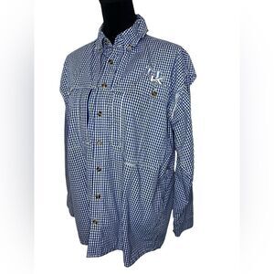 DRAKE UNIVERSITY OF KENTUCKY BLUE CHECKERED BUTTON UP WINGSHOOTERS SHIRT SIZE S